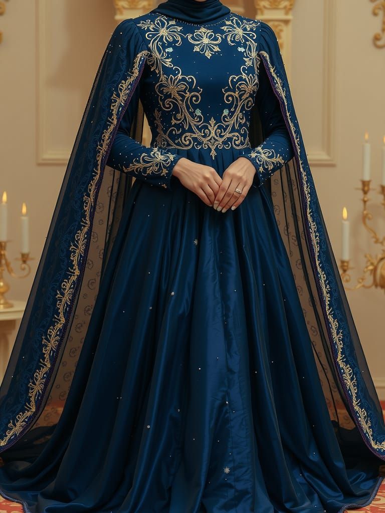 Ethereal Evening Gown Illuminated by Candelabras