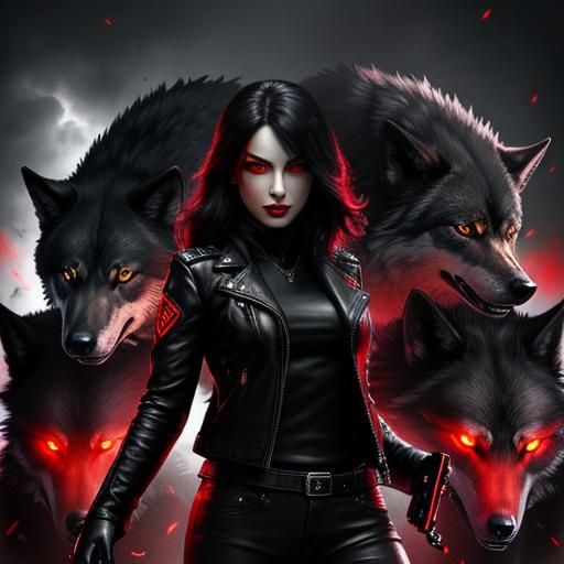 Woman Leads Wolf Army with Glowing Eyes