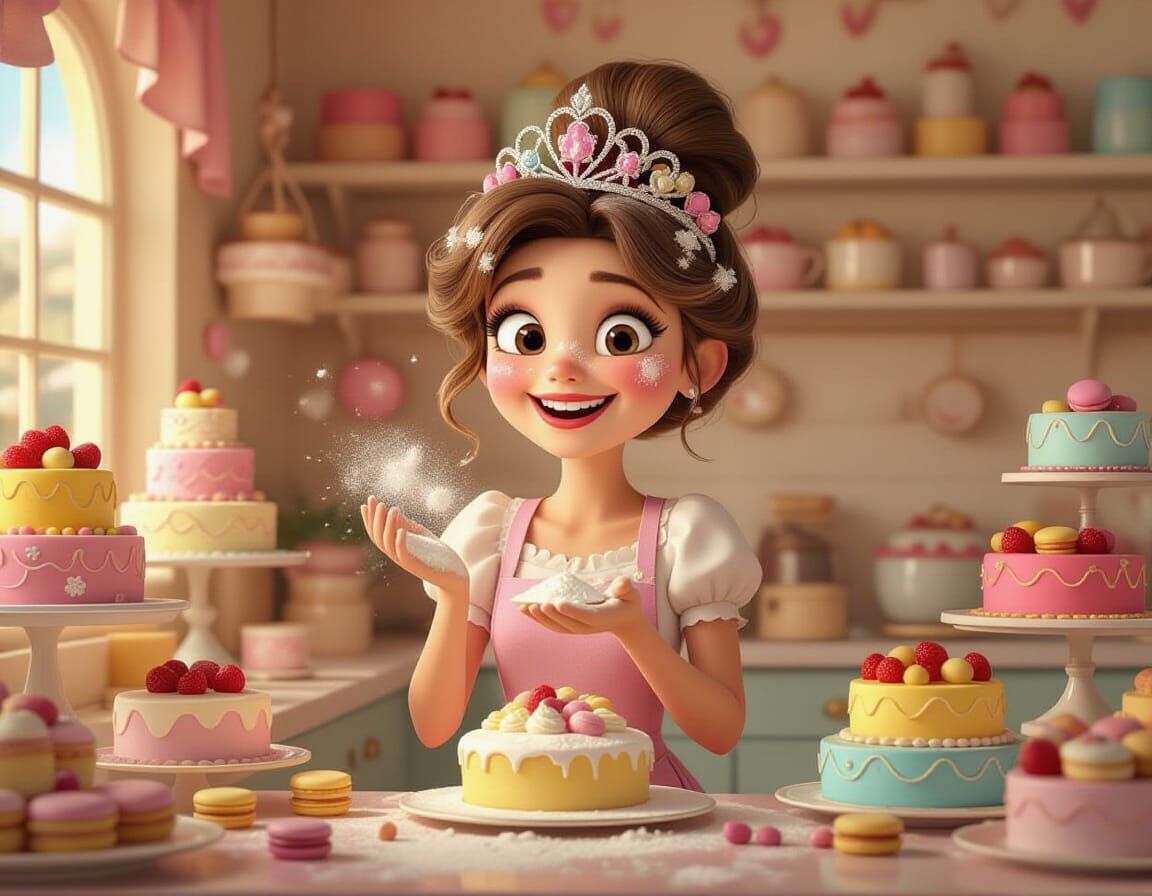 Joyful Baker in Fantastical Bakery, Pixar Style
