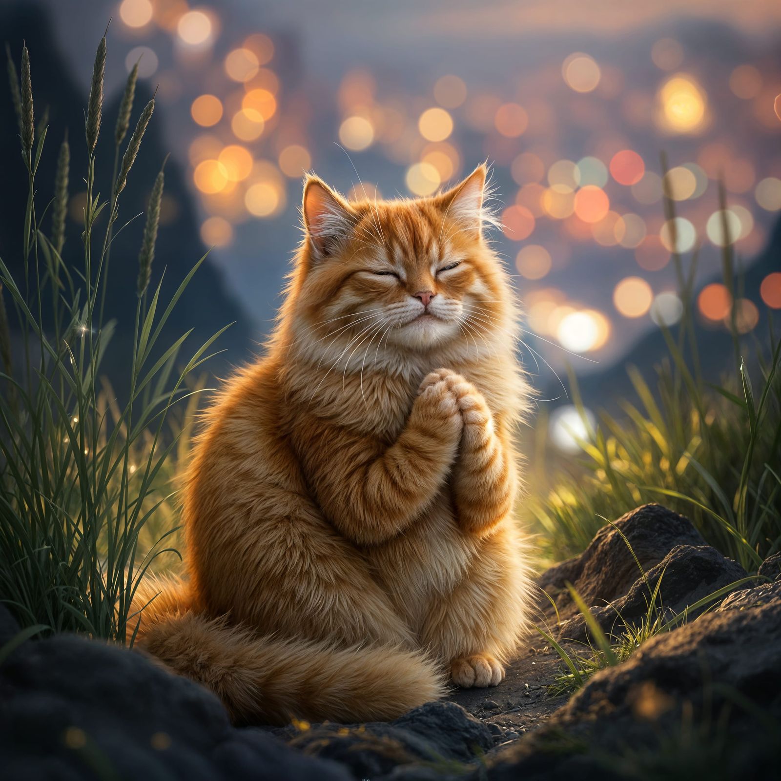 Ginger Cat in Prayerful Twilight