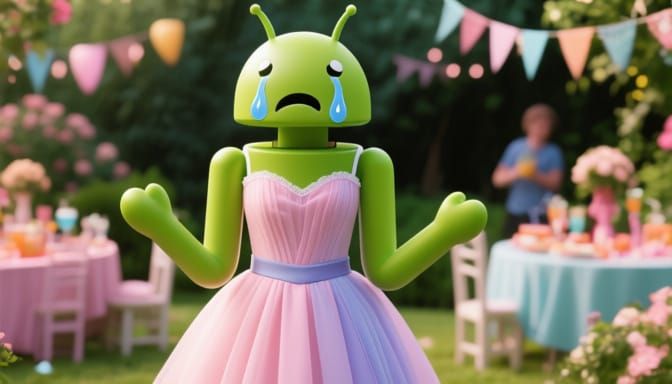 Android Crying in a Garden Party Dress