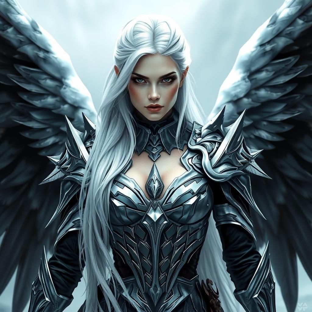 Ethereal Winged Warrior in Gothic Silver Armor
