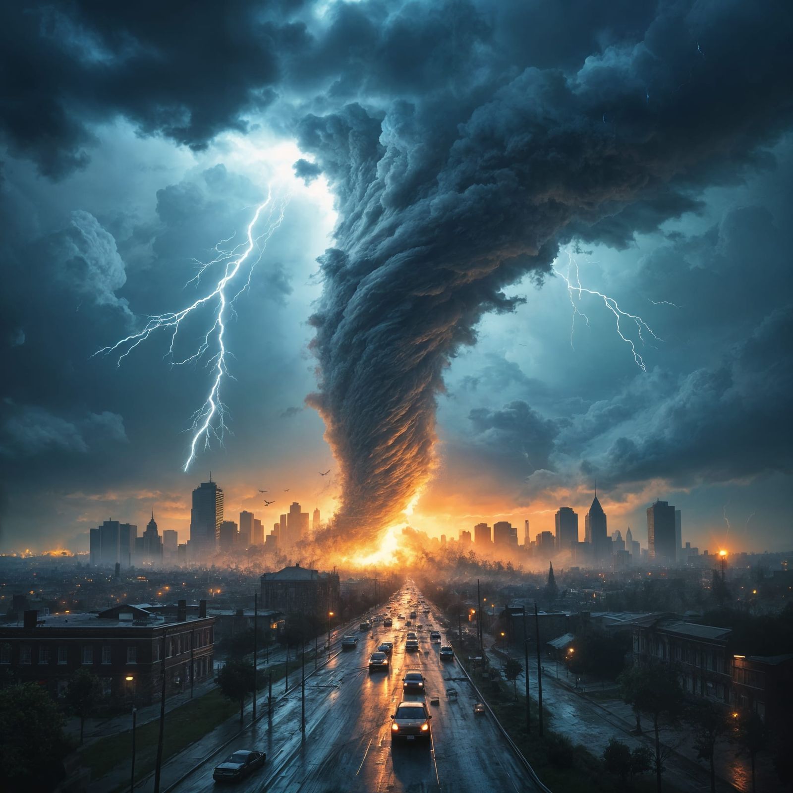 Realistic Tornado Devastates City in Lightning Storm