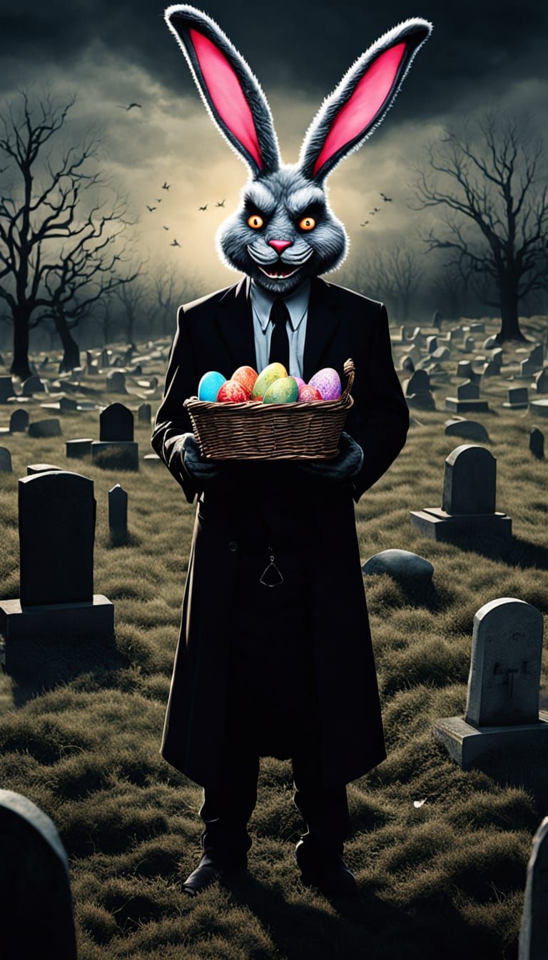 Dark Easter Bunny Beast Guards Tombstones with Twisted Inten...