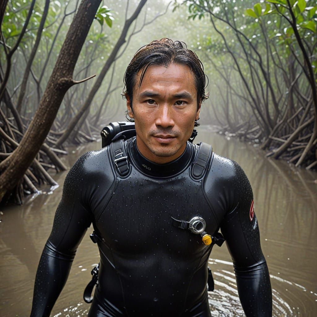 Rugged Scuba Diver Trapped in Quicksand