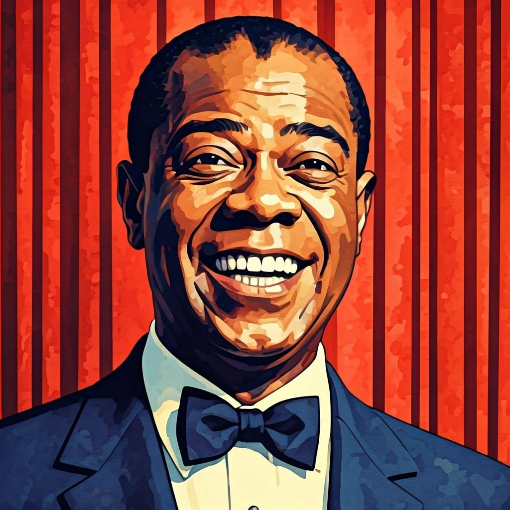 Louis Armstrong Watercolor Portrait in Impressionistic Style