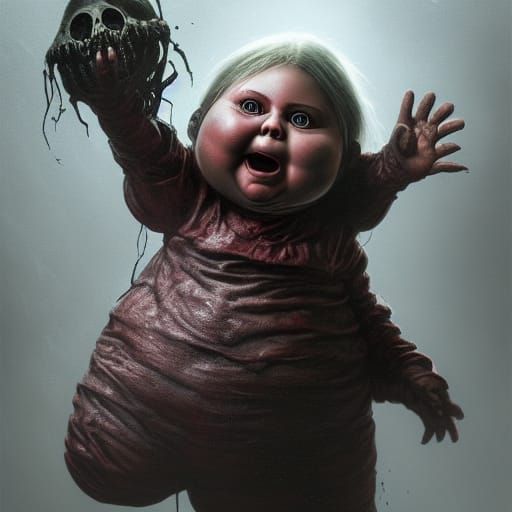 Hyperrealistic Horror Cabbage Patch Doll in Dark Fantasy Sty...