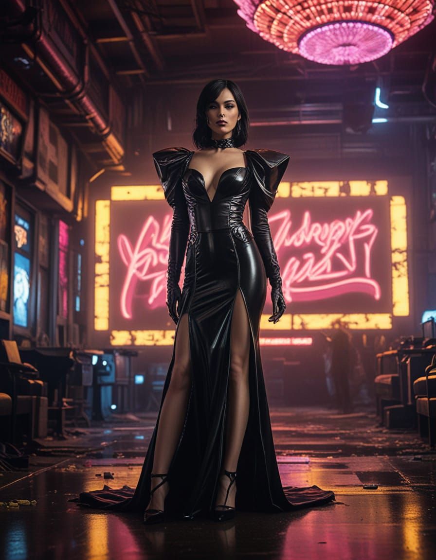 In this striking image, a man-sissy with long shining black ...