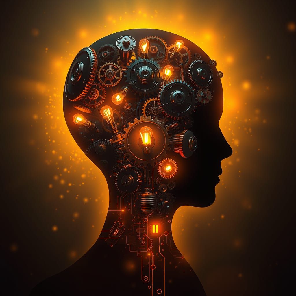 Golden Aura Gears and Lightbulbs Head