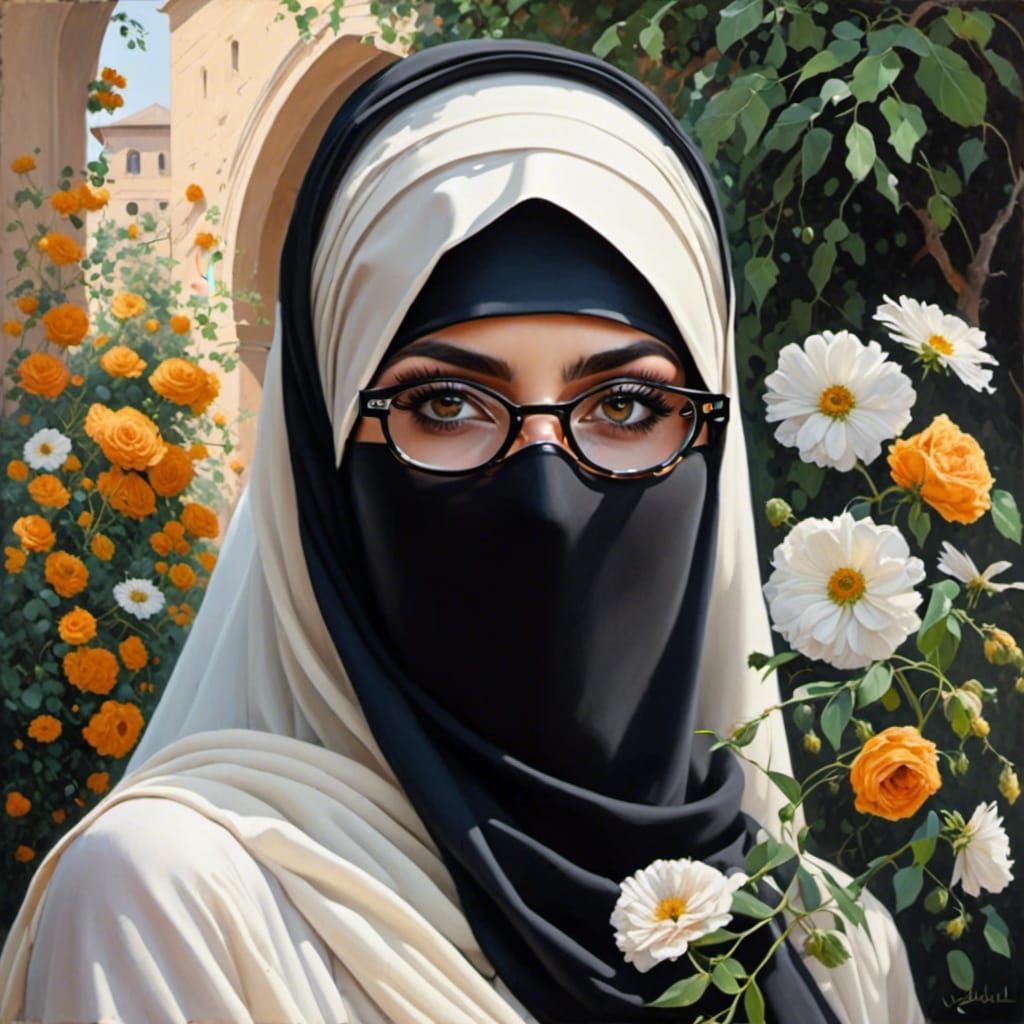 Beautiful Niqabi Woman Portrait as Detailed Oil Painting
