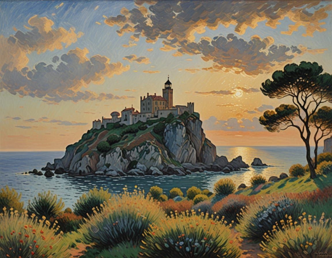 Impressionist Castle Scene with Vibrant Colors and Soft Focu...