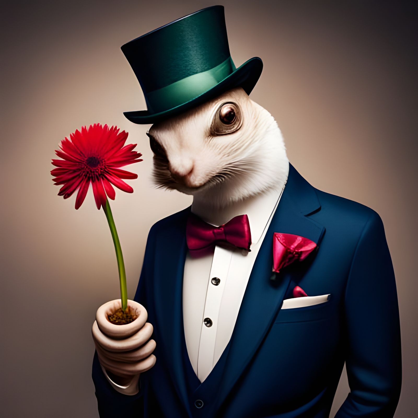 Dapper Snail Smelling a Blossom in Top Hat