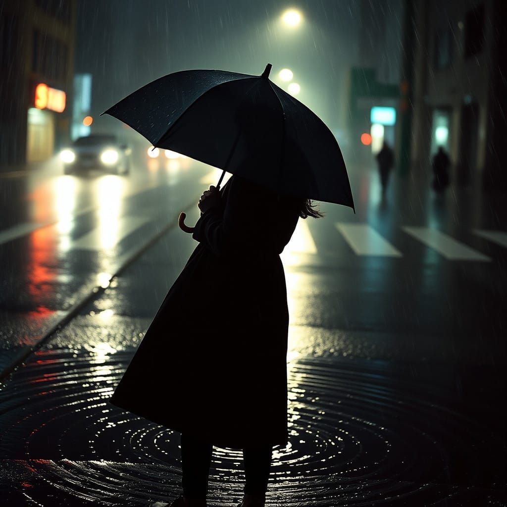 Mysterious Women's Silhouette in Rainy Vancouver Scene