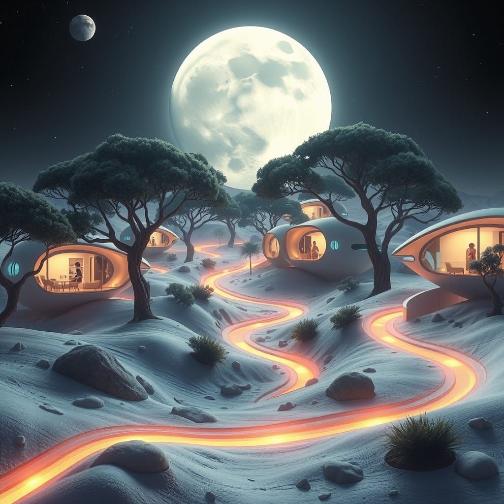 Lunar Neighborhood in Futuristic Harmony