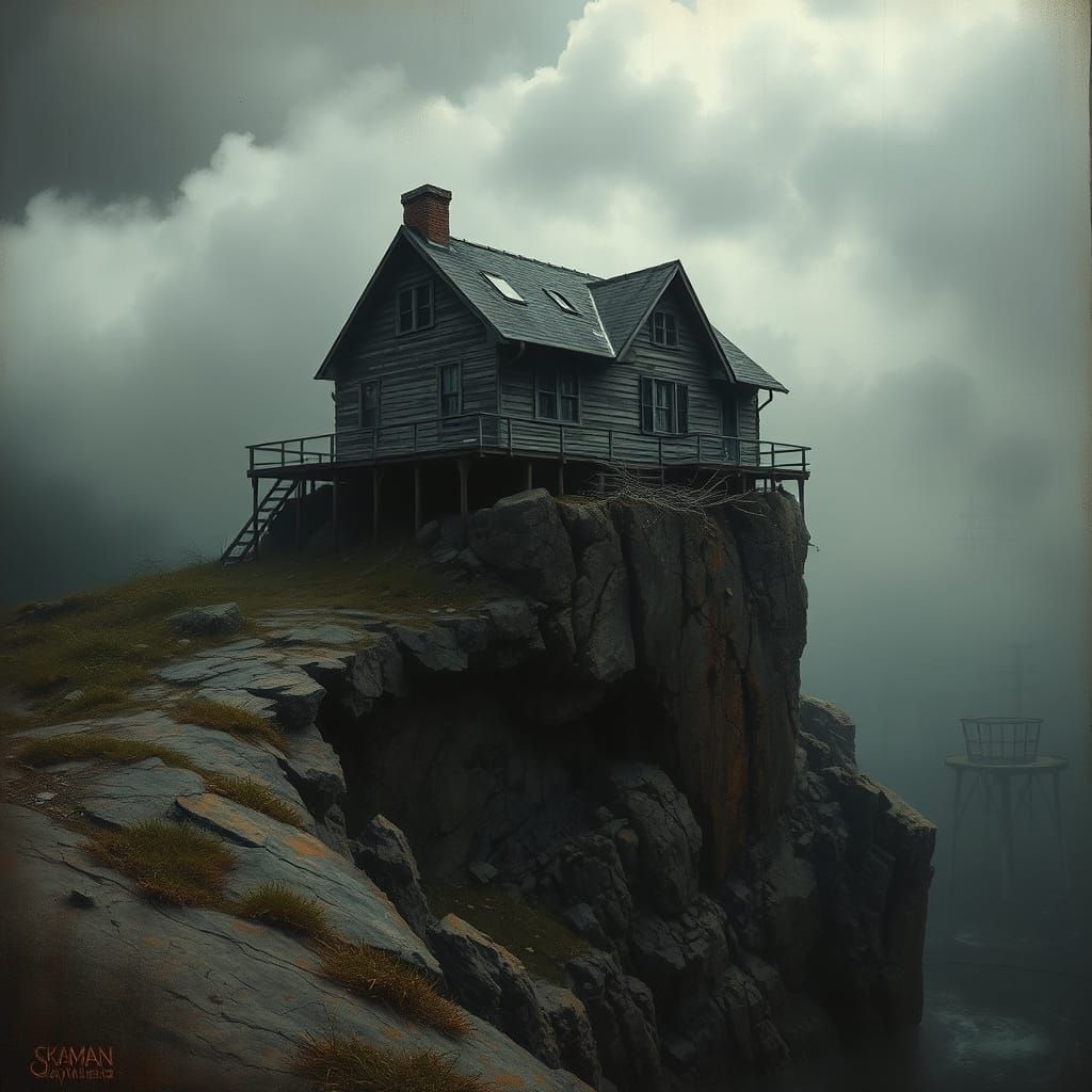 Abandoned House on Crumbling Cliff Top