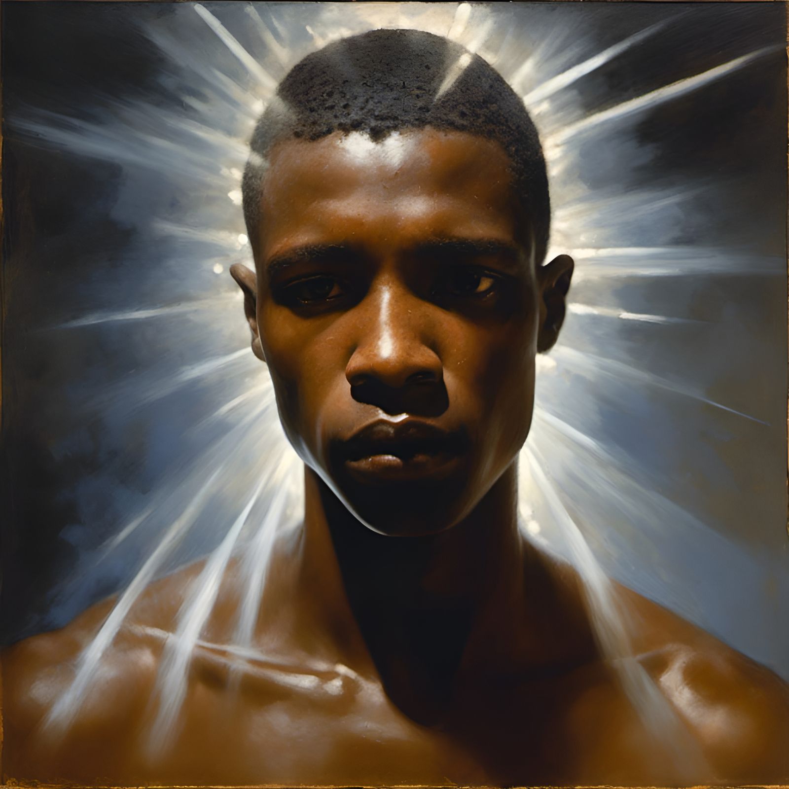 Intense Gaze: Tonalist Portrait with Spray Paint Effects