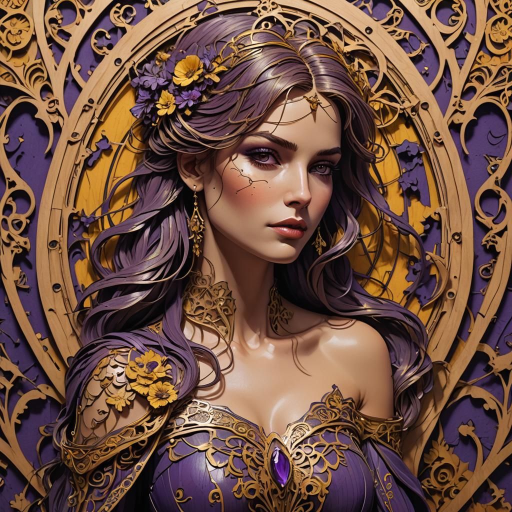 Laser Cut Wood Portrait in Dark Fantasy Style