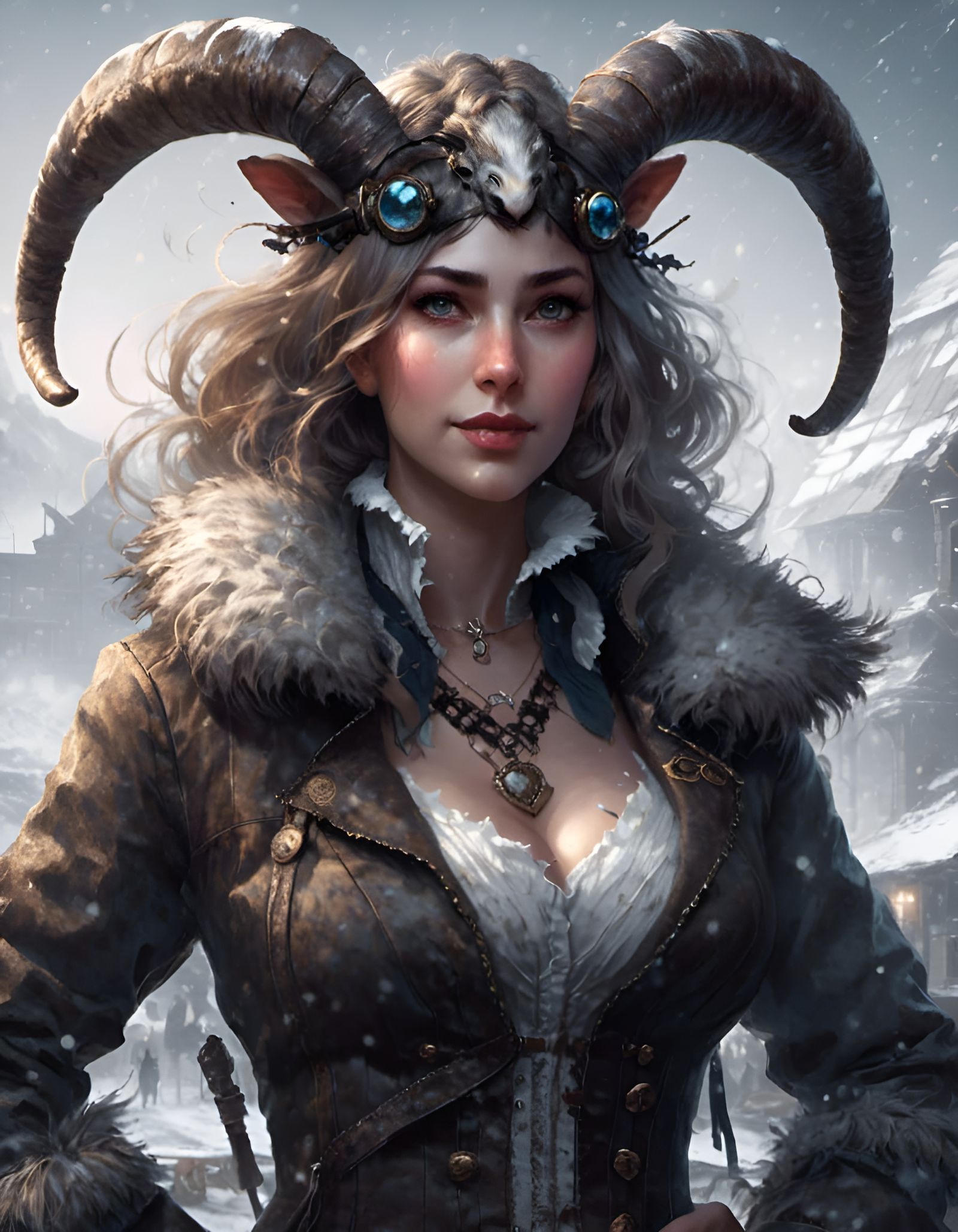 Frostpunk Goat Girl in Steampunk Style