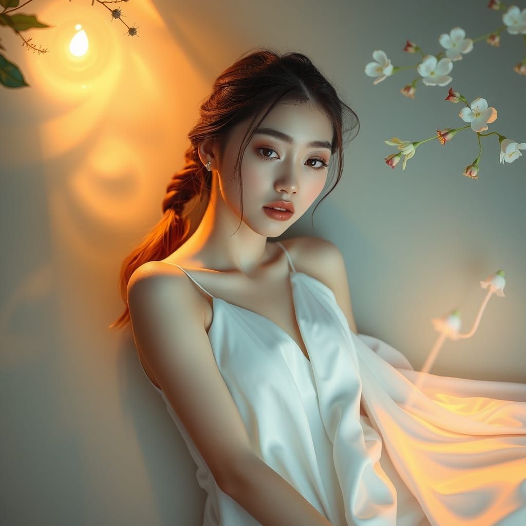 Ethereal Woman in Water Garden, Surreal Art