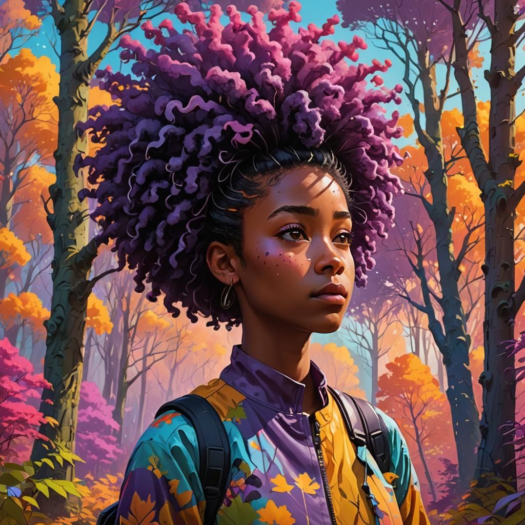 Girl in Multicolored Forest: Fantasy Concept Art