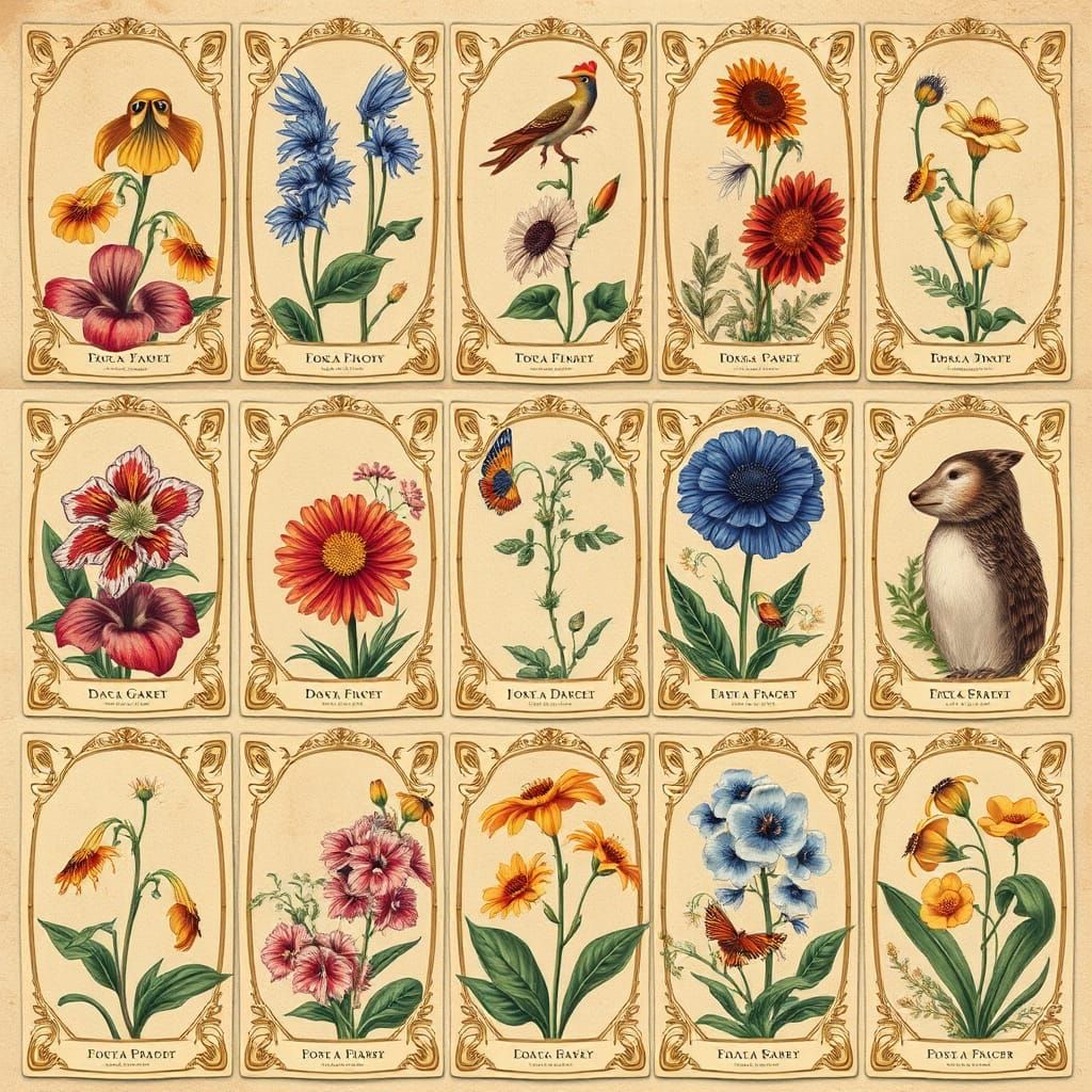 Vintage Botanical Labels in Pierre-Joseph Redouté Style