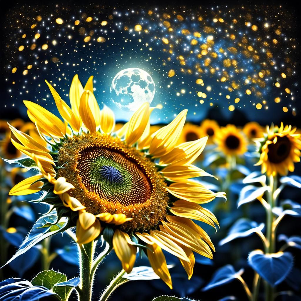 Midnight Sunflower in a Cosmic Dreamscape