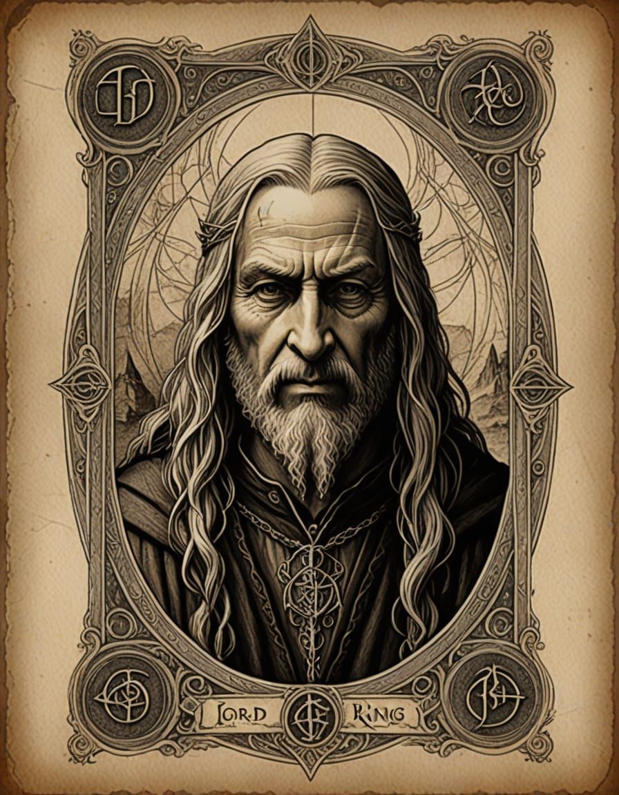 Renaissance Lord of the Rings Tarot Card Design in Sepia