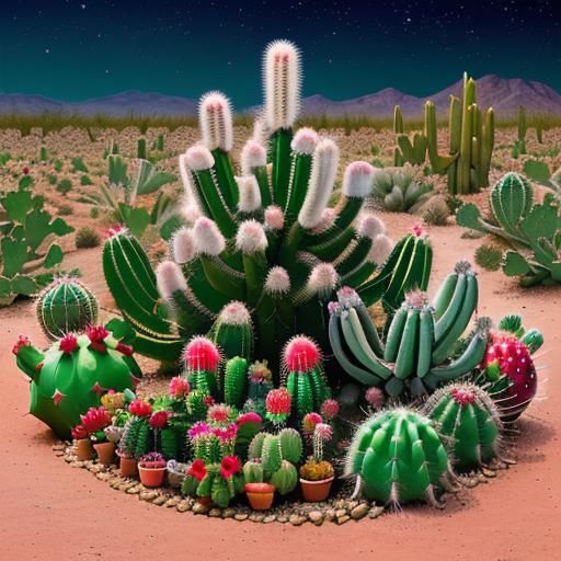Magical Cactus Garden in Desert Concept Art