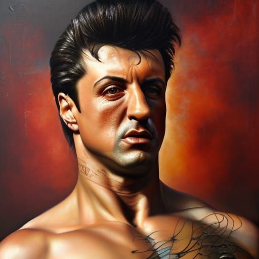 Sylvester Stallone Portrait in Surrealist Oil Painting Style