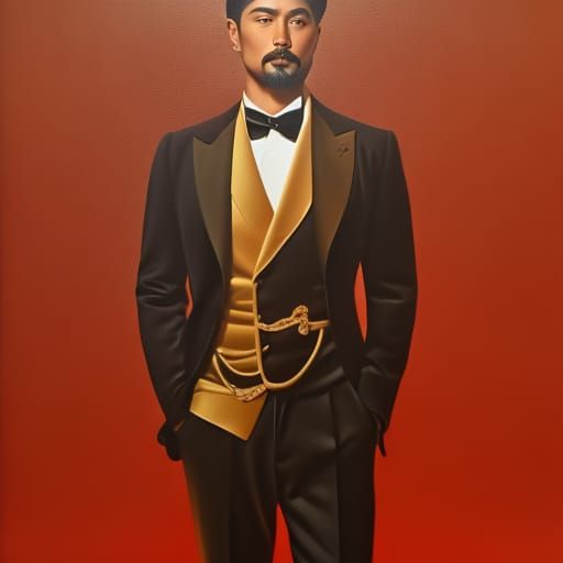 Hyperdetailed Man in Cocktail Suit, Art Deco Style