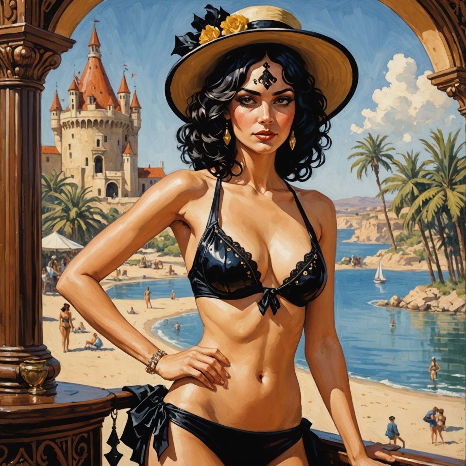 Queen of Spades in Romantic Bikini, Milo Manara Style