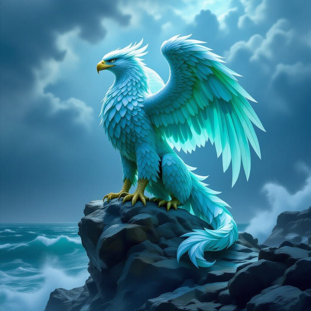 Sea Glass Griffin Overlooks Stormy Ocean