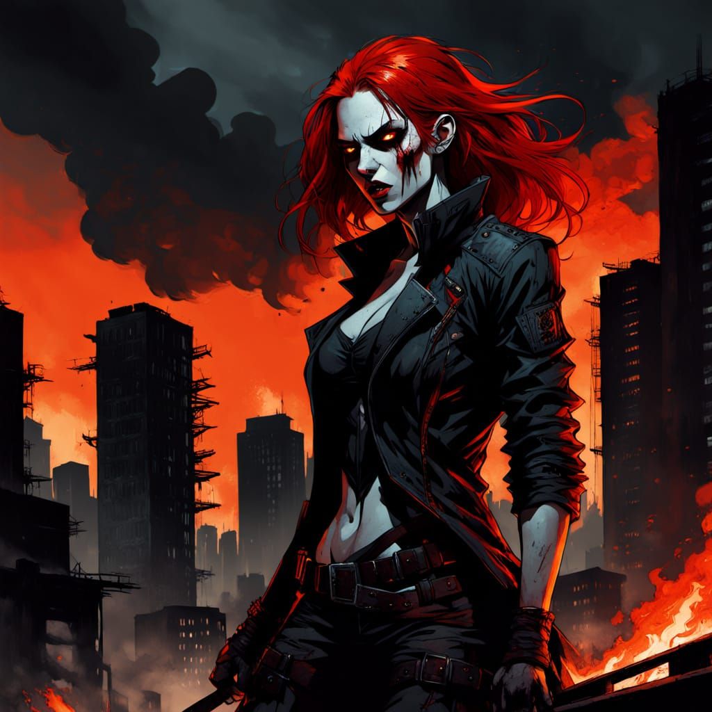 Gritty Vampire Girl in Dark Comic Book Style