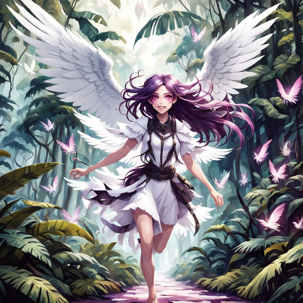 Valkyrie in Rainforest with White Wings
