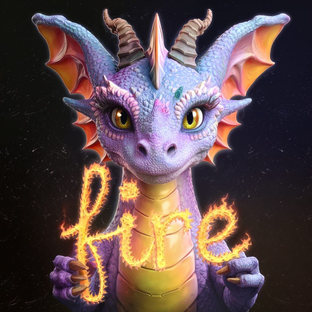 Adorable Dragon Holding a Flaming Word in Anime Style