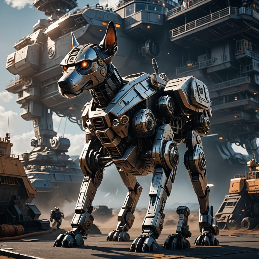 Futuristic Dog with Laser Eyes and Turret