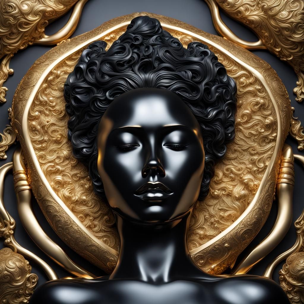 Obsidian and Gold Dreaming Woman Sculpture