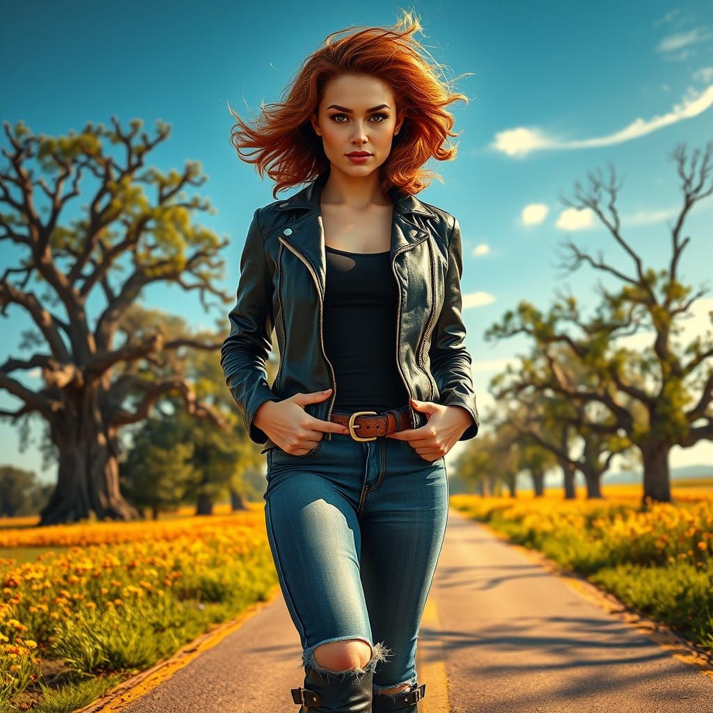 Empowered Female Biker on a Country Road