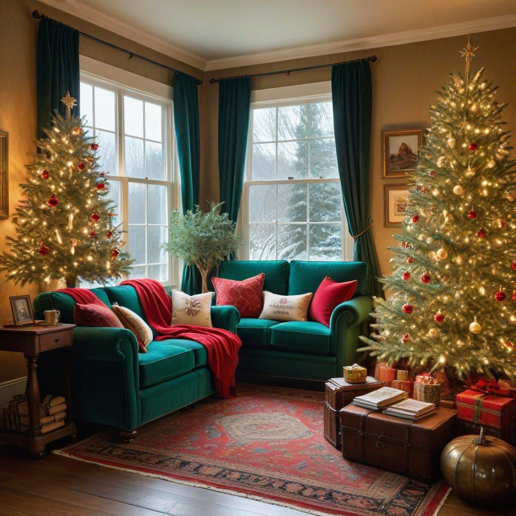 Cozy English Country Christmas Living Room
