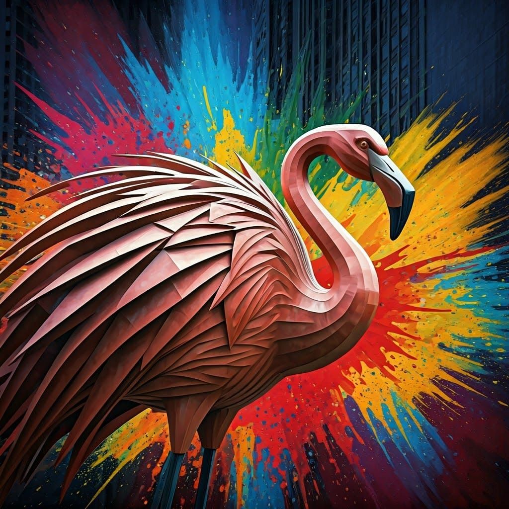 Flamingo Sculpture in Downtown Chicago Hyperrealistic Close-...