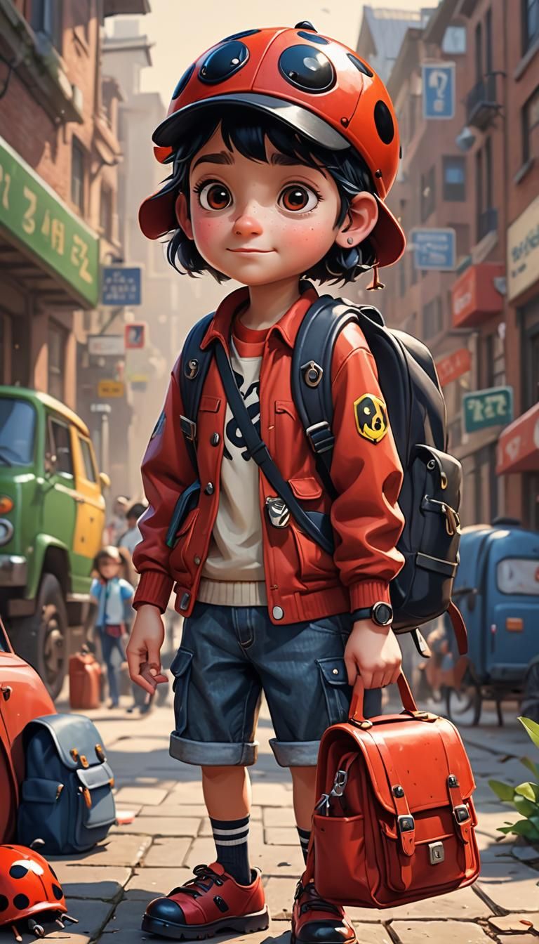 Ladybug Student in Pixar Art Style