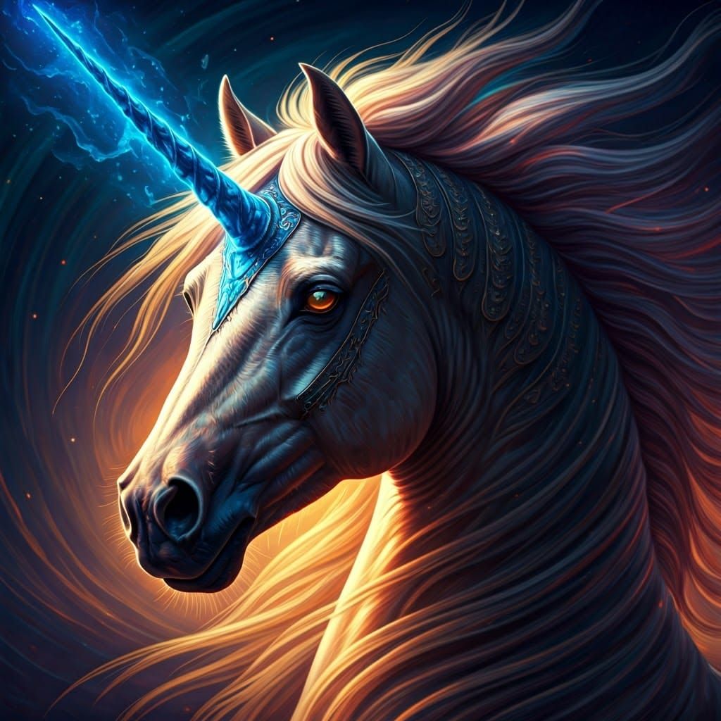 Blue Horn Unicorn in Dreamlike Realm