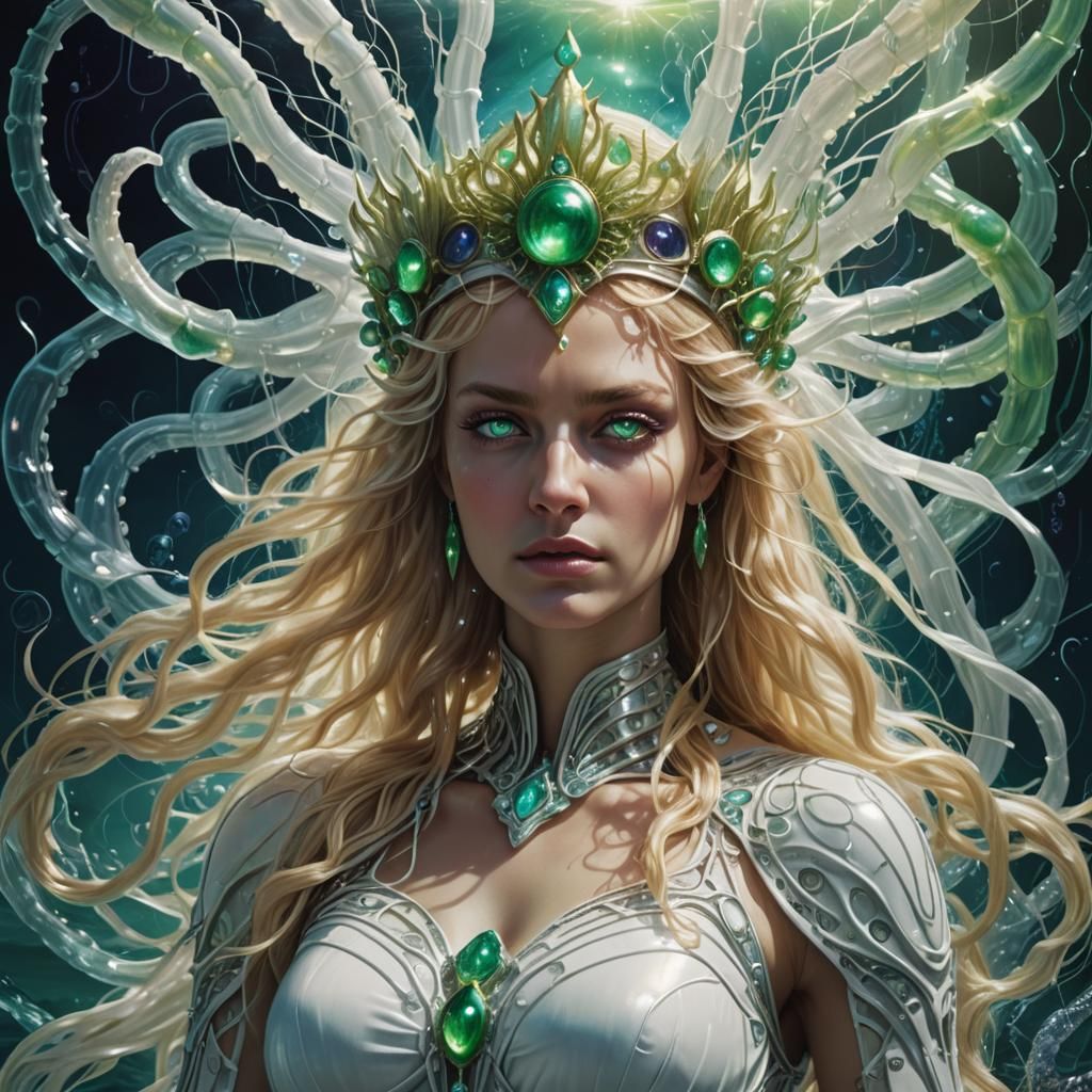 Blonde Greek Goddess Portrait in Surrealist Style