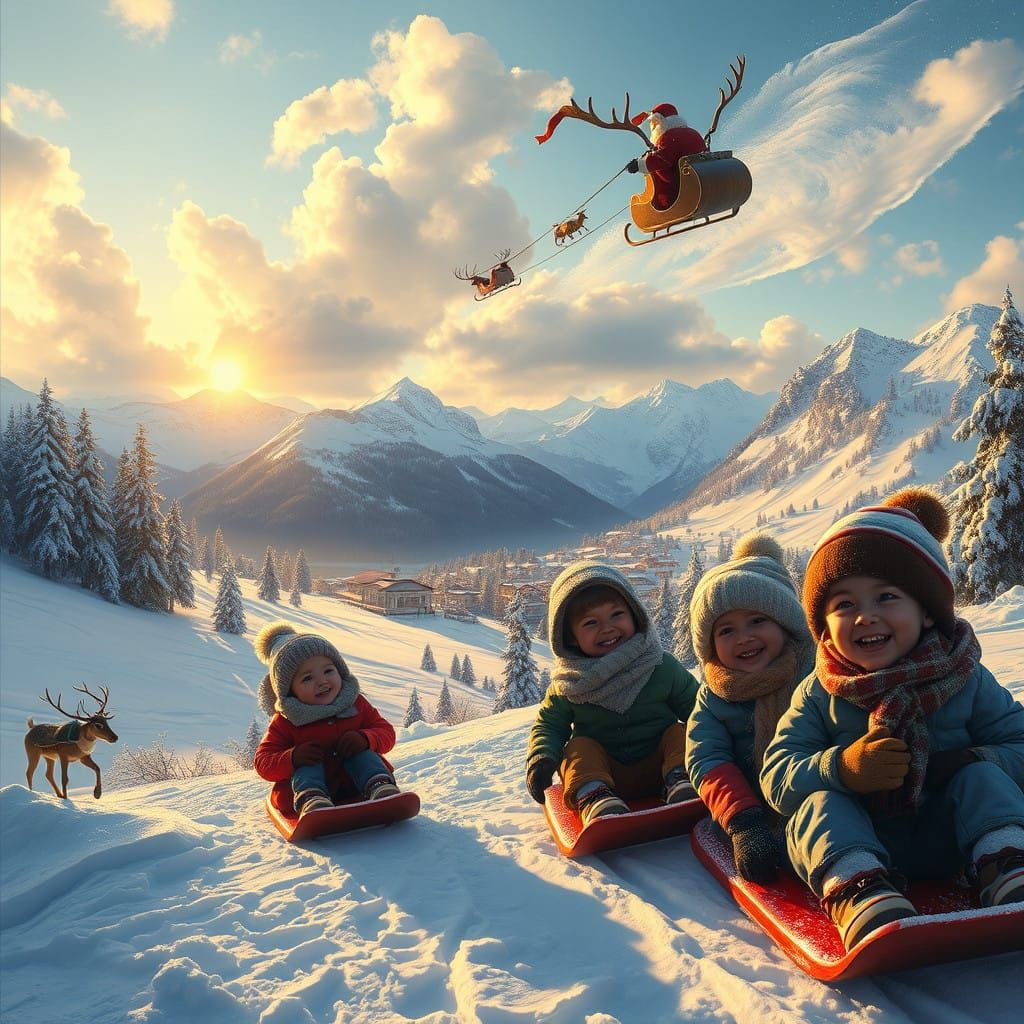 Majestic Winter Wonderland with Santa Claus Soaring Amidst S...