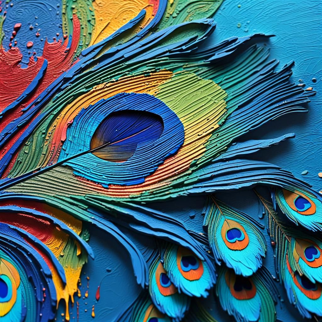 Impasto Peacock Feather Close-up