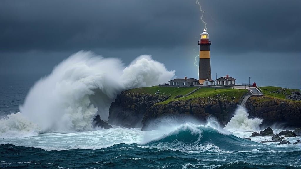Stormy Lighthouse Scene: Phare de la Jument, France