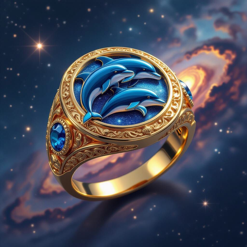 Gold Dolphin Ring in Cosmic Setting