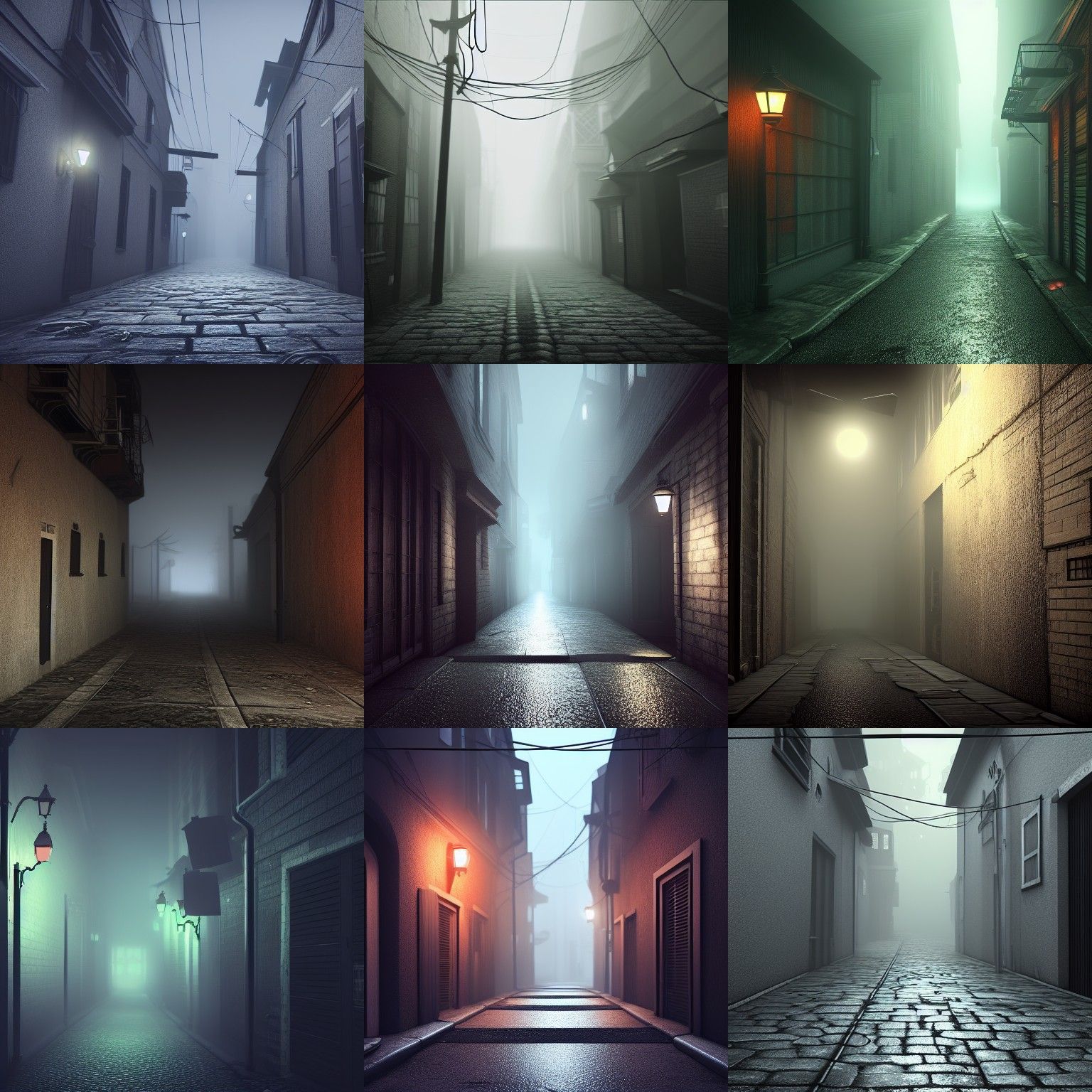 Mysterious Halloween Night in Misty Dark Alleyway