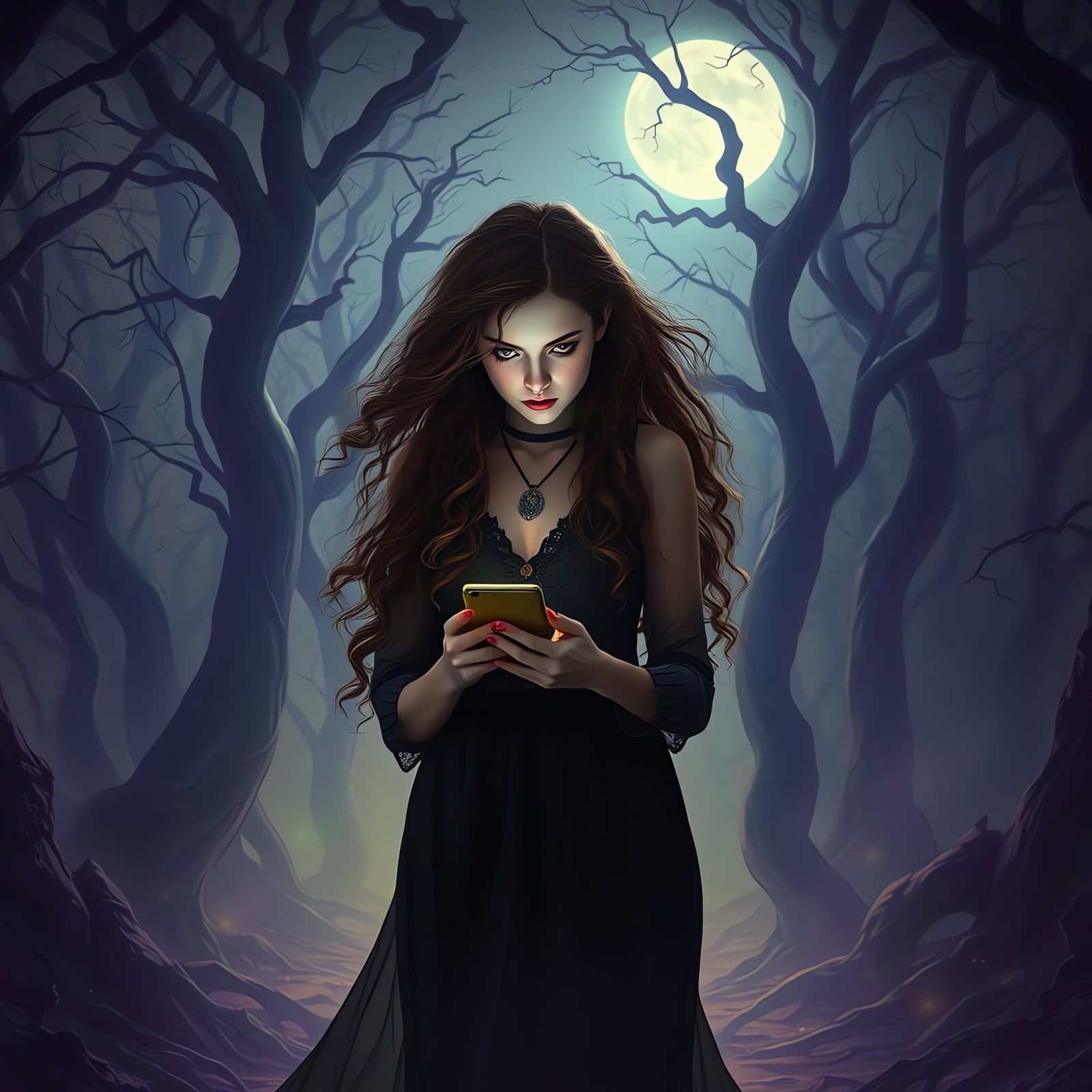 Dark Fantasy Emo Girl in Gothic Woods