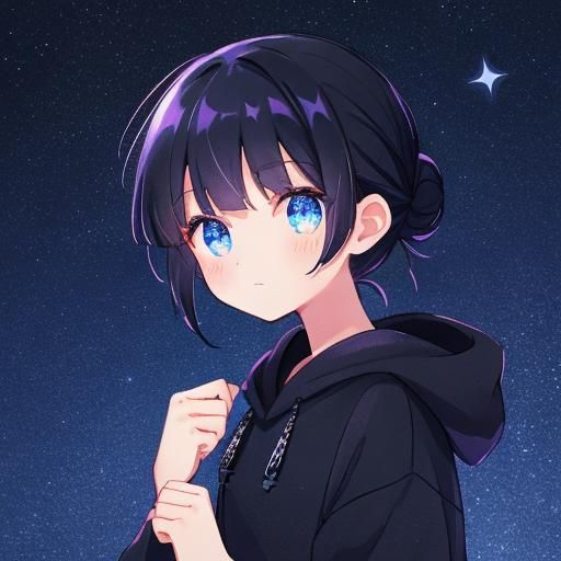 Girl with Black Hair and Night Sky Background